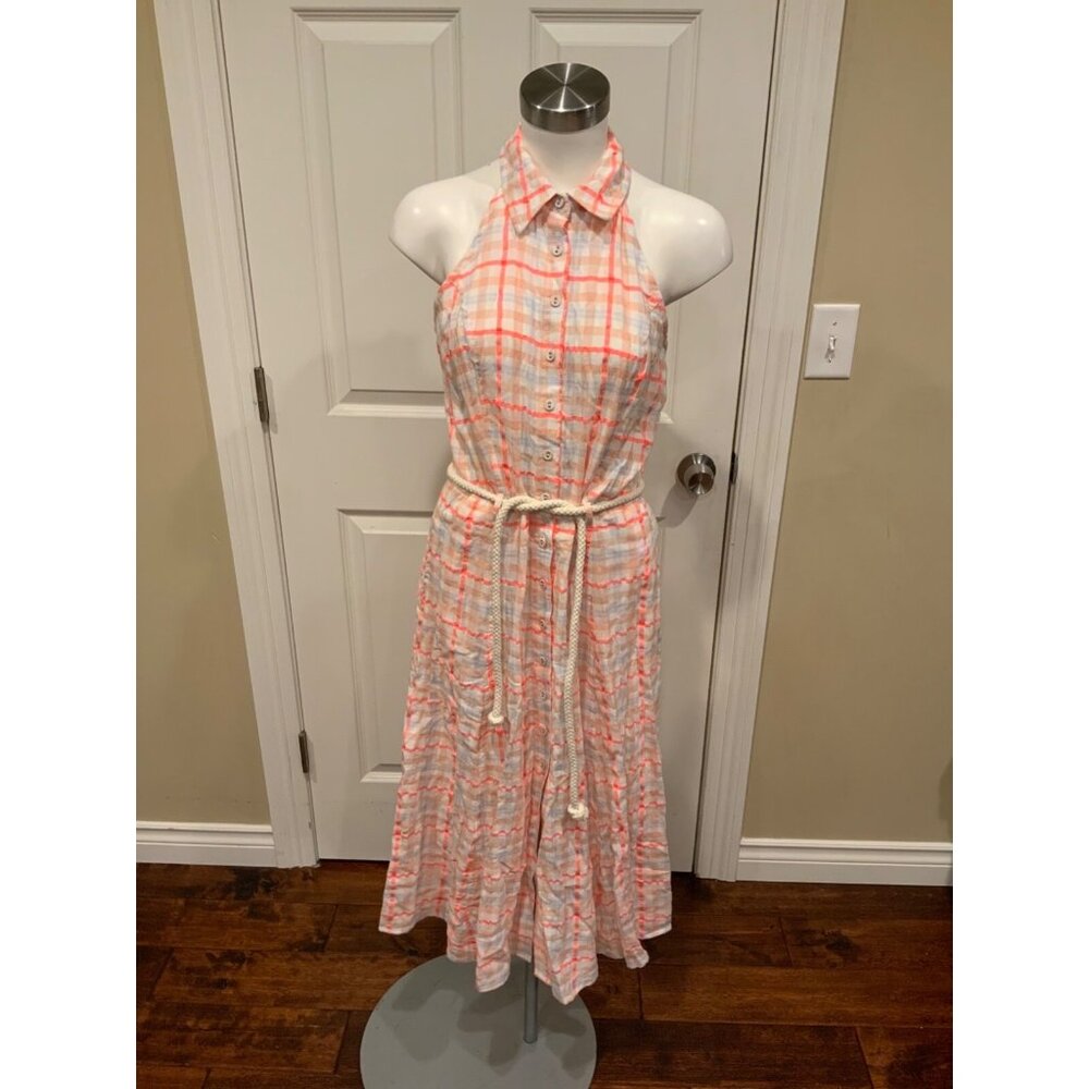 Ella Moss Pink, Orange, White Plaid Sleeveless Shirt Dress, Size Medium